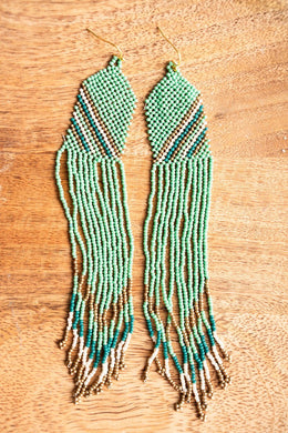 Queen Creek Mint Seed Bead Fringe Earrings