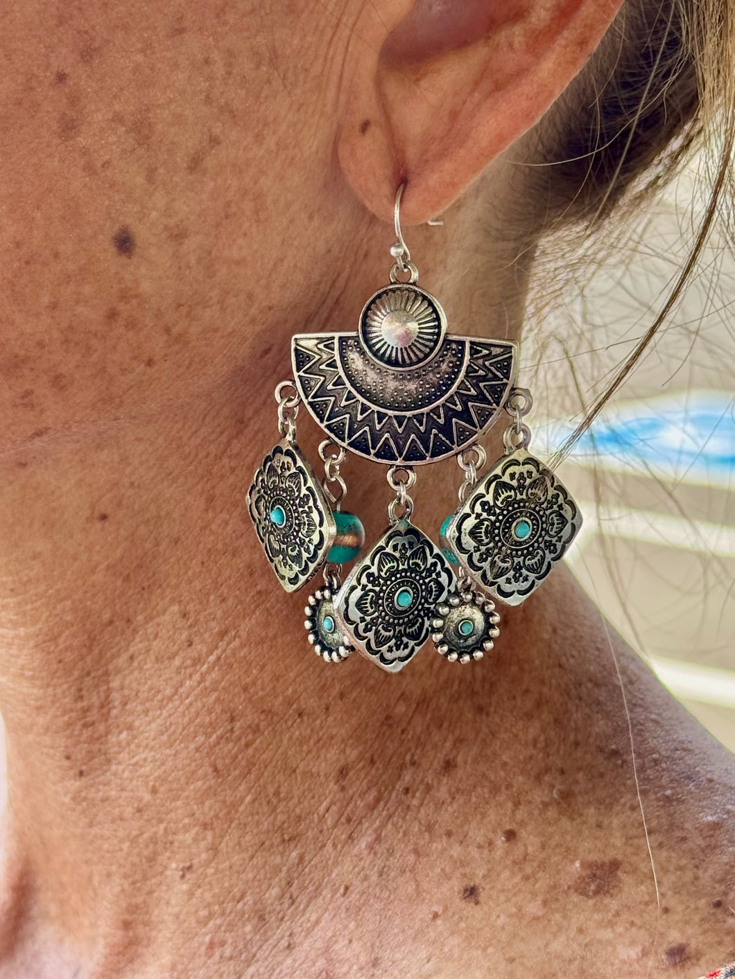Yasmin Turquoise Silvertone Earrings