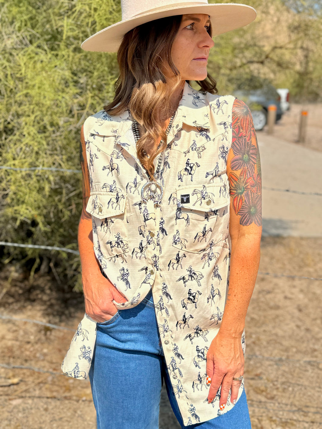 Wild Horses Sleeveless Button Up