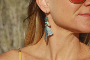 Blue Feather Dangle Earrings