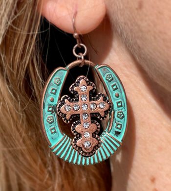 Horseshoe & Cross bling earrings