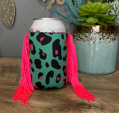 Turquoise and Pink Cheetah Koozie